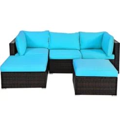 Costway 5PCS Patio Rattan Sectional Conversation Set Ottoman Turquoise -Crosley Sales Store GUEST 2612794d af74 43d5 bc44 7e087f6ee0f2