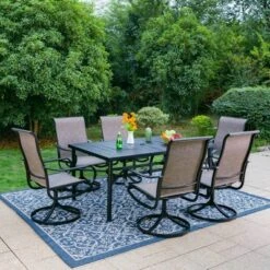 7pc Outdoor Dining Set With Swivel Sling Chairs & Large Metal Rectangle Table With Umbrella Hole - Gray - Captiva Designs -Crosley Sales Store GUEST 263a5b38 75c7 4aed 9ada 59966d95297d