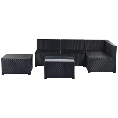 6pc Wicker Patio Conversation Set With Cushions - Black/Gray - GODEER 10 6pc Wicker Patio Conversation Set With Cushions - Black/Gray - GODEER - Image 10