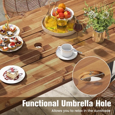 Costway 67'' Patio Rectangle Table Heavy-Duty Acacia Wood Dining Table With Umbrella Hole 5 Costway 67'' Patio Rectangle Table Heavy-Duty Acacia Wood Dining Table With Umbrella Hole - Image 5