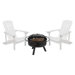 Flash Furniture 3 Piece Charlestown Poly Resin Wood Adirondack Chair Set With Fire Pit - Star And Moon Fire Pit With Mesh Cover -Crosley Sales Store GUEST 28c0f3af 11f6 4a8b 8c3b 857b436267d4