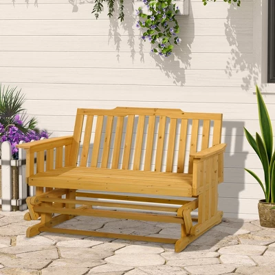 Outsunny Wooden Patio Glider Bench, Wood Outdoor Loveseat With High Back And Armrests, 2-Seat 1 Outsunny Wooden Patio Glider Bench, Wood Outdoor Loveseat With High Back And Armrests, 2-Seat