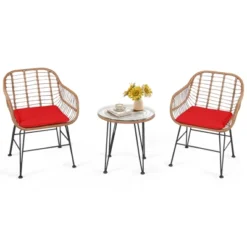 Tangkula 3PCS Patio Rattan Furniture Set With Round Tempered Glass Top Table & 2 Rattan Armchairs White/Turquoise/Red -Crosley Sales Store GUEST 292f6d42 e97f 42d6 9ad6 63576e256fc7