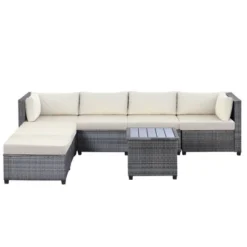 7pc Outdoor Wicker Seating Set With Cushions - Beige - GODEER -Crosley Sales Store GUEST 294326c8 3e20 4dd9 987f e78a5c5bb1aa