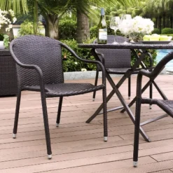 Palm Harbor 4pk Outdoor Wicker Stackable Chairs - Brown - Crosley