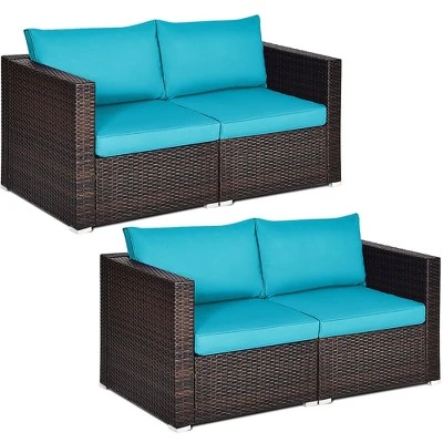 Costway 4PCS Patio Rattan Corner Sofa Sectional Furniture SetBlueBeigeNavy Cushion 10 Costway 4PCS Patio Rattan Corner Sofa Sectional Furniture SetBlueBeigeNavy Cushion - Image 10