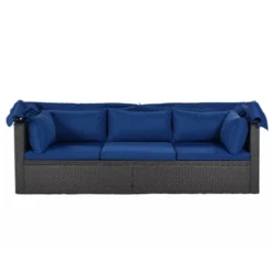 4pc Outdoor Wicker Rectangle Daybed With Canopy & Cushions - Blue - GODEER -Crosley Sales Store GUEST 2a0f8683 7145 4b24 9b42 a625853962b7
