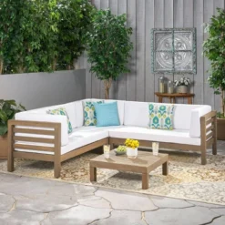 Oana 4pc Acacia Wood Patio Sectional Chat Set W/ Cushions - Christopher Knight Home -Crosley Sales Store GUEST 2a5dc45b 98cb 4ca7 873f e61a73ff6f82