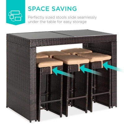 Best Choice Products 7-Piece Outdoor Rattan Wicker Bar Dining Patio Furniture Set W/ Glass Table Top, 6 Stools 1 Best Choice Products 7-Piece Outdoor Rattan Wicker Bar Dining Patio Furniture Set W/ Glass Table Top, 6 Stools
