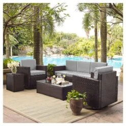 Palm Harbor 5pc All-Weather Wicker Patio Sofa Conversation Set W/Swivel Chairs - Crosley -Crosley Sales Store GUEST 2caf3f30 4d48 463b bbbd 638f1f672e90