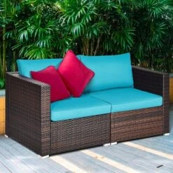 Costway 4PCS Patio Rattan Corner Sofa With Blue Cushion -Crosley Sales Store GUEST 2d657d81 be7b 43cd 81ab b816b765cd8a