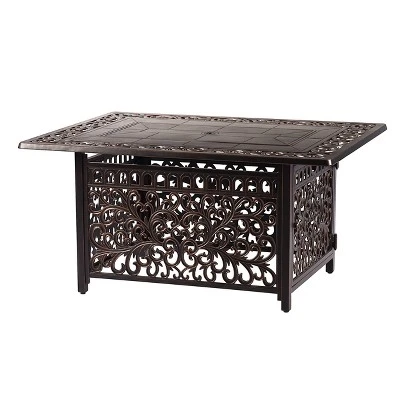 5pc Set With 48" Rectangular Outdoor Aluminum Fire Table & Four Swivel Rocking Chairs & Wind Blocker Lid - Oakland Living 2 5pc Set With 48" Rectangular Outdoor Aluminum Fire Table & Four Swivel Rocking Chairs & Wind Blocker Lid - Oakland Living - Image 2