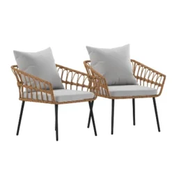 Flash Furniture Evin Set Of 2 Boho Indoor/Outdoor Rope Rattan Wicker Patio Chairs With All-Weather Cushions 22 Flash Furniture Evin Set Of 2 Boho Indoor/Outdoor Rope Rattan Wicker Patio Chairs With All-Weather Cushions -Crosley Sales Store GUEST 3058a7d9 a98d 4ee2 84db c2ca8d6e78d1