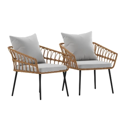 Flash Furniture Evin Set Of 2 Boho Indoor/Outdoor Rope Rattan Wicker Patio Chairs With All-Weather Cushions 11 Flash Furniture Evin Set Of 2 Boho Indoor/Outdoor Rope Rattan Wicker Patio Chairs With All-Weather Cushions - Image 11