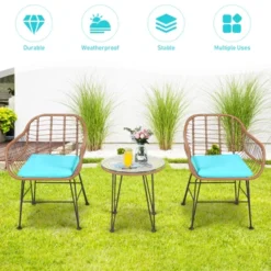 Tangkula 3PCS Patio Rattan Furniture Set With Round Tempered Glass Top Table & 2 Rattan Armchairs White/Turquoise/Red -Crosley Sales Store GUEST 3069bfdc 24cd 4b7d aaa0 72da8f1b36d3