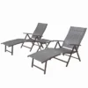 3pc Outdoor Set With Aluminum Adjustable Chaise Lounge & Table Set - Black/Gray - Crestlive Products