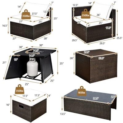 Tangkula 9PCS Outdoor Patio Furniture Set With 30" Propane Fire Pit Table PE Wicker Space-Saving Sectional Sofa Set W/ Storage Box & Cushions 8 Tangkula 9PCS Outdoor Patio Furniture Set With 30" Propane Fire Pit Table PE Wicker Space-Saving Sectional Sofa Set W/ Storage Box & Cushions - Image 8