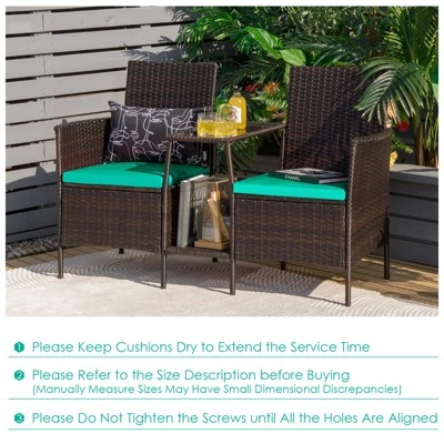 Tangkula Patio Loveseat 2 Person Cushioned Seats With Center Table Outdoor Rattan Furniture Set Turquoise/ Red 3 Tangkula Patio Loveseat 2 Person Cushioned Seats With Center Table Outdoor Rattan Furniture Set Turquoise/ Red - Image 3