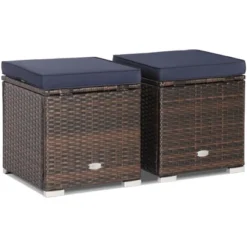 Costway 2PCS Patio Rattan Ottomans Seat Side Table Storage Box Footstool W/Cushions Navy -Crosley Sales Store GUEST 32e29e89 3473 438b a2f9 5365c3419743