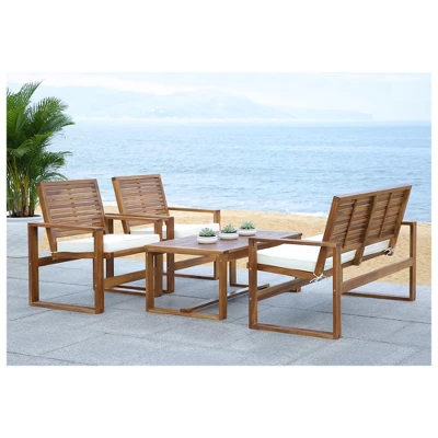 Ozark 4pc Acacia Wood Patio Conversation Set - Natural - Safavieh 2 Ozark 4pc Acacia Wood Patio Conversation Set - Natural - Safavieh - Image 2