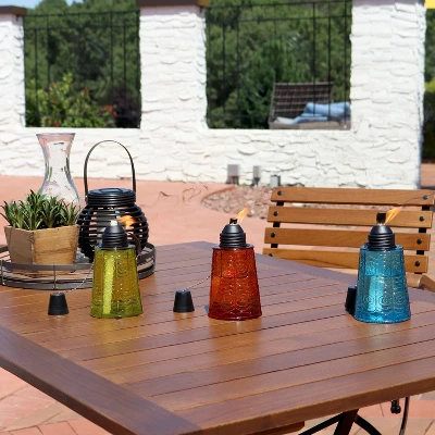 Sunnydaze Decor Sunnydaze Outdoor Refillable Glass Tabletop Torches With Long-Lasting Fiberglass Wicks - Blue, Orange, And Green - 3pc 1 Sunnydaze Decor Sunnydaze Outdoor Refillable Glass Tabletop Torches With Long-Lasting Fiberglass Wicks - Blue, Orange, And Green - 3pc