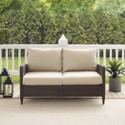 Kiawah Outdoor Wicker Loveseat Beige - Crosley -Crosley Sales Store GUEST 34770989 5fdd 4f65 ae25 2932021c1ace