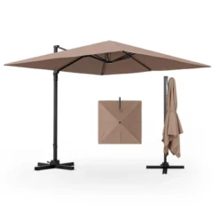 Costway Patio 9.5FT Square Cantilever Offset Hanging Umbrella 2-Tier 360° Outdoor Beige/ Coffee/Navy -Crosley Sales Store GUEST 34b4d4f7 942b 4d3f a9b4 7de641159bf0