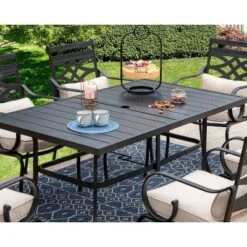 7pc Outdoor Dining Set With Chairs With Cushions & Large Metal Table With Umbrella Hole - Captiva Designs -Crosley Sales Store GUEST 35b9b8be 9800 48db 9c90 d71adbbbc592