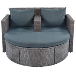 2pc Outdoor Wicker Conversation Sectional Set With Cushions & Half-Moon Side Table For Umbrella - Gray - GODEER -Crosley Sales Store GUEST 3680463a 8551 49e0 b178 c97a4e008ce3