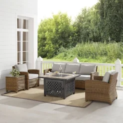 Bradenton 5pc Outdoor Wicker Conversation Set With Fire Table - Crosley