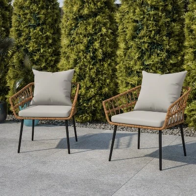 Flash Furniture Evin Set Of 2 Boho Indoor/Outdoor Rope Rattan Wicker Patio Chairs With All-Weather Cushions 1 Flash Furniture Evin Set Of 2 Boho Indoor/Outdoor Rope Rattan Wicker Patio Chairs With All-Weather Cushions