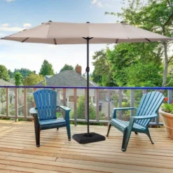 Outsunny 4-Piece Outdoor Patio Offset Umbrella Base Stand Weight Holder W/ Cross Base For Powerful Support, 158lbs Sand Or 132lbs Water Filled, Black