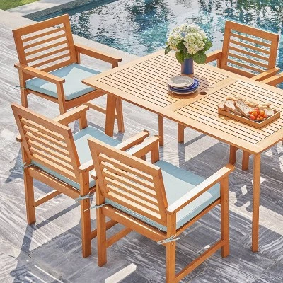 Waimea 7pc Honey Slatted Eucalyptus Wood Patio Dining Set With Cushions - Vifah 3 Waimea 7pc Honey Slatted Eucalyptus Wood Patio Dining Set With Cushions - Vifah - Image 3
