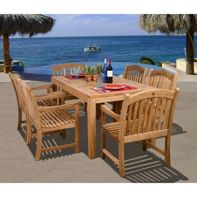 Oslo 7pc Patio Teak Wood Rectangular Dining Set - International Home Miami 4 Oslo 7pc Patio Teak Wood Rectangular Dining Set - International Home Miami - Image 4