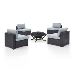 Biscayne 5pc Outdoor Wicker Conversation Set With 4 Armless Chairs & Fire Pit - Mist - Crosley -Crosley Sales Store GUEST 3b393e0f 4e0b 4458 a457 ee070c7a8489