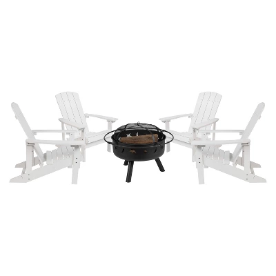 Flash Furniture 5 Piece Charlestown Poly Resin Wood Adirondack Chair Set With Fire Pit - Star And Moon Fire Pit With Mesh Cover 11 Flash Furniture 5 Piece Charlestown Poly Resin Wood Adirondack Chair Set With Fire Pit - Star And Moon Fire Pit With Mesh Cover - Image 11
