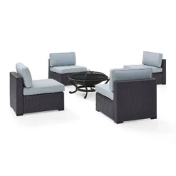 Biscayne 5pc Outdoor Wicker Conversation Set With 4 Armless Chairs & Fire Pit - Mist - Crosley -Crosley Sales Store GUEST 3bc8a6c5 4073 4a4c 8e5b c19e13050e29