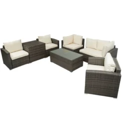 7pc Wicker Patio Seating Set With Cushions & Storage Box - Gray/Beige - GODEER -Crosley Sales Store GUEST 3ce846b6 8529 4db2 a7fd 2cc6356a48f5