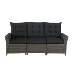 Asti Wicker 3 Seat Reclining Sofa With Cushions - Gray - Alaterre Furniture