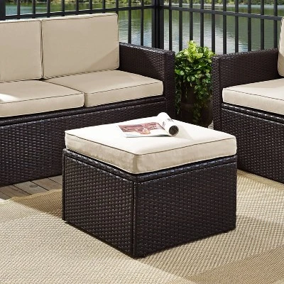 Palm Harbor Outdoor Wicker Ottoman - Sand - Crosley 1 Palm Harbor Outdoor Wicker Ottoman - Sand - Crosley