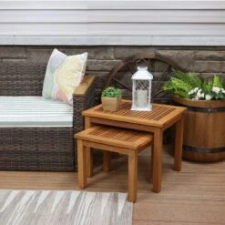 Sunnydaze Decor Sunnydaze Meranti Wood Outdoor Nesting Side Tables - Brown - 2pc -Crosley Sales Store GUEST 3f25229a 75ab 4880 aa3c 08842bb1ac0f