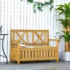 Outsunny 29 Gallon Garden Storage Bench With Wooden Frame, Large Entryway Deck Box W/ Unique X-Shape Back, Louvered Side Panels For Patio, Garden, Deck, Porch & Balcony