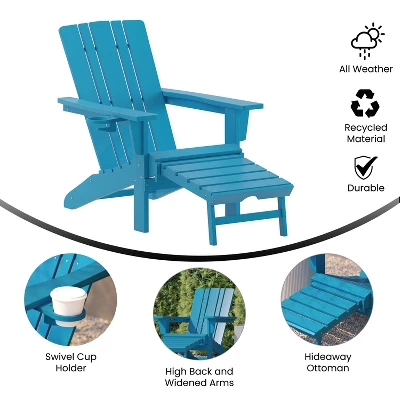 Emma And Oliver Set Of 2 Adirondack Chairs With Cup Holders And Pull Out Ottoman, All-Weather HDPE Indoor/Outdoor Lounge Chairs 5 Emma And Oliver Set Of 2 Adirondack Chairs With Cup Holders And Pull Out Ottoman, All-Weather HDPE Indoor/Outdoor Lounge Chairs - Image 5
