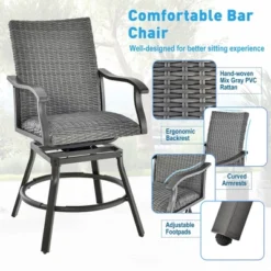 Costway 3PCS Patio Rattan Bar Table Stools Set Aluminum 360° Swivel Chairs With Padded Seat 16 Costway 3PCS Patio Rattan Bar Table Stools Set Aluminum 360° Swivel Chairs With Padded Seat -Crosley Sales Store GUEST 3f9823a5 1878 49e3 96c9 4ca90da06cf0