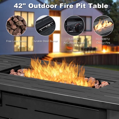 Tangkula 9 PCS Rattan Dinning Set Wicker Sofa W/Propane Gas Fire Pit 60,000 Btu Heater 5 Tangkula 9 PCS Rattan Dinning Set Wicker Sofa W/Propane Gas Fire Pit 60,000 Btu Heater - Image 5