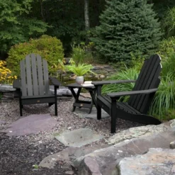 Westport 3pc Set With Adirondack Chairs & Folding Side Table - Black - Highwood