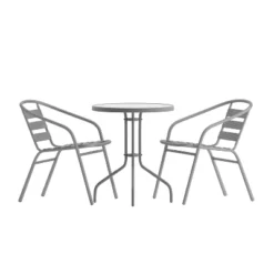 Flash Furniture Lila 23.75'' Round Glass Metal Table With 2 Metal Aluminum Slat Stack Chairs -Crosley Sales Store GUEST 4044f60d 90cf 4167 8716 7582044f6a13