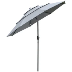 Outsunny 9FT 3 Tiers Patio Umbrella Outdoor Market Umbrella With Crank, Push Button Tilt For Deck, Backyard And Lawn -Crosley Sales Store GUEST 41b4227d 00a6 4b71 9bc8 cda94e5c3569