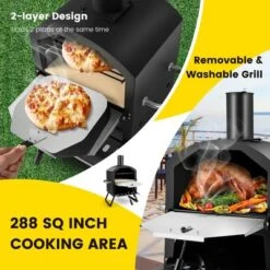 Costway 2-Layer Pizza Oven Wood Fired Pizza Grill Outside Pizza Maker With Waterproof Cover -Crosley Sales Store GUEST 421027d9 e279 4f62 b65c 070b8c1fd3d0