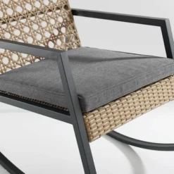 Komodo Modern Boho Faux Rattan & Metal Outdoor Rocking Chair With Cushion - Brown/Gray - Saracina Home -Crosley Sales Store GUEST 4268a33a 53bd 49e0 b7a4 c9883457bf9f
